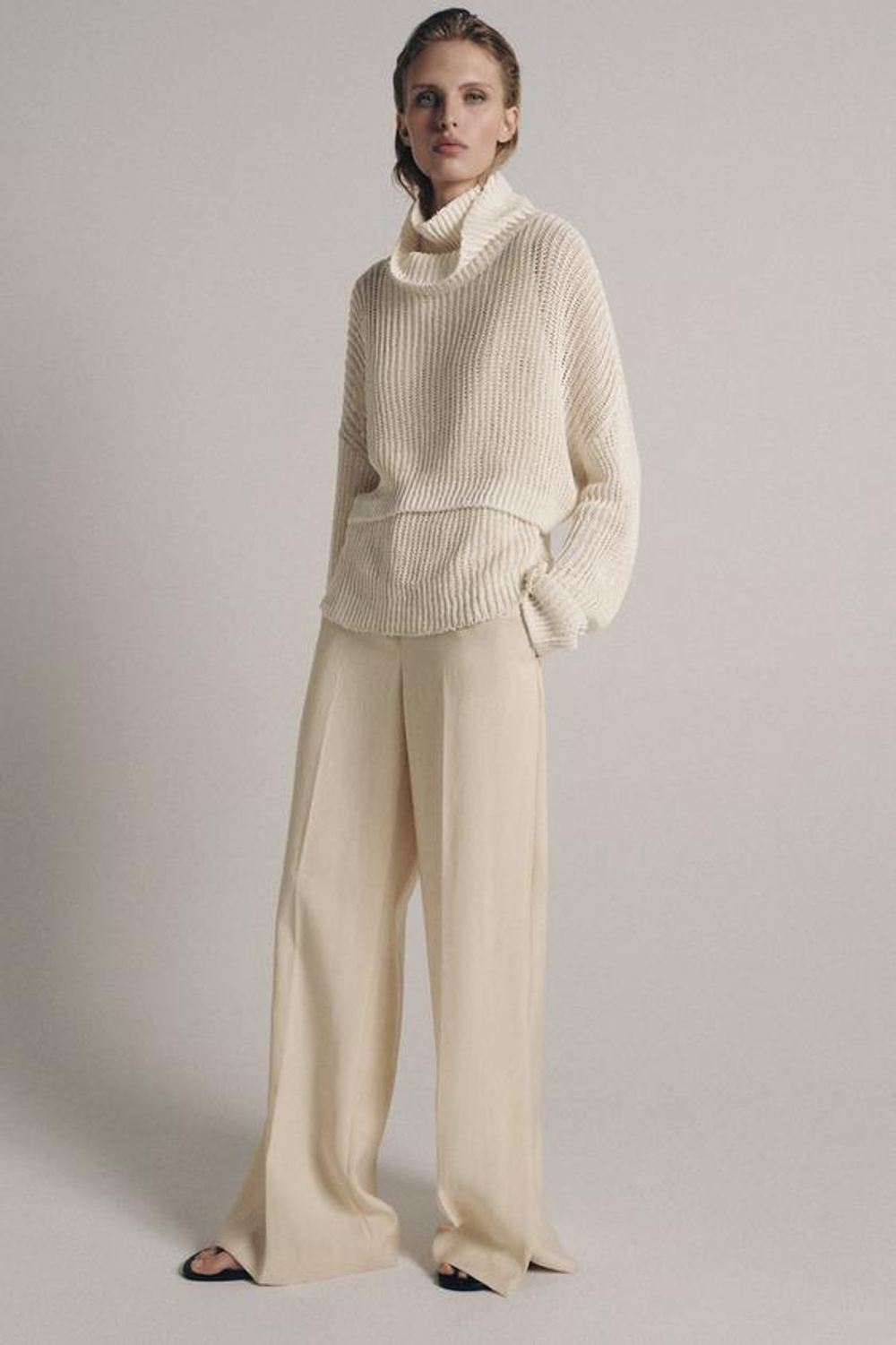 ZARA БРЮКИ WIDE-LEG — ZW COLLECTION, СЛОНОВАЯ КОСТЬ