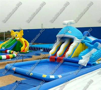 Надувная водная горка для аквапарка к бассейну «Кит» 7,5*7*7,2 м