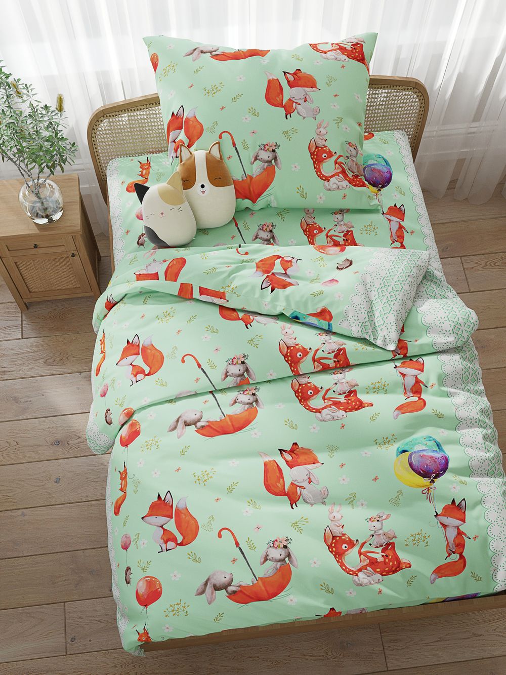 Наволочка комплект 2шт перкаль Сказка "Лисятки" 30х30 см на молнии