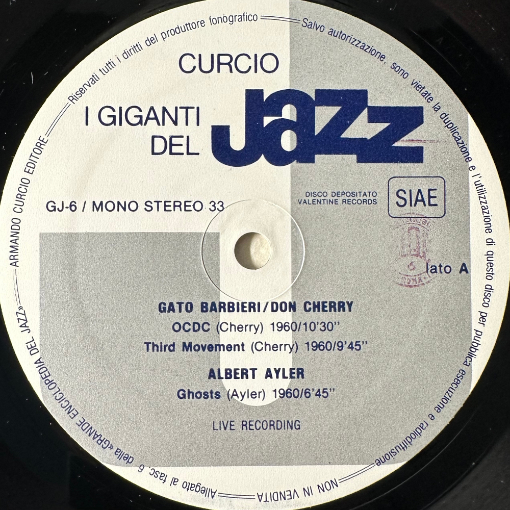 Giganti Del Jazz Vol. 6 - Gato Barbieri, Don Cherry, Albert Ayler, John Handy ‎ (Италия 1980г.)