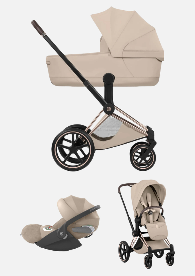 Cybex Priam 5 Style, в цвете Cozy Beige (шасси Rose Gold) + автокресло Cybex Cloud T Plus