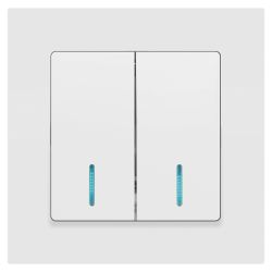 Выключатель Intro Accent 6-105-01М двойной с подсветкой, 10А-250В, IP20, СУ, AL/CU, белый матовый