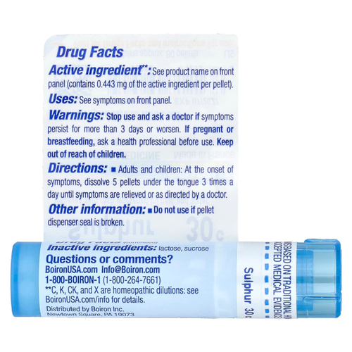 Boiron, Сера, 30C, для облегчения кожной сыпи, прибл. 80 гранул