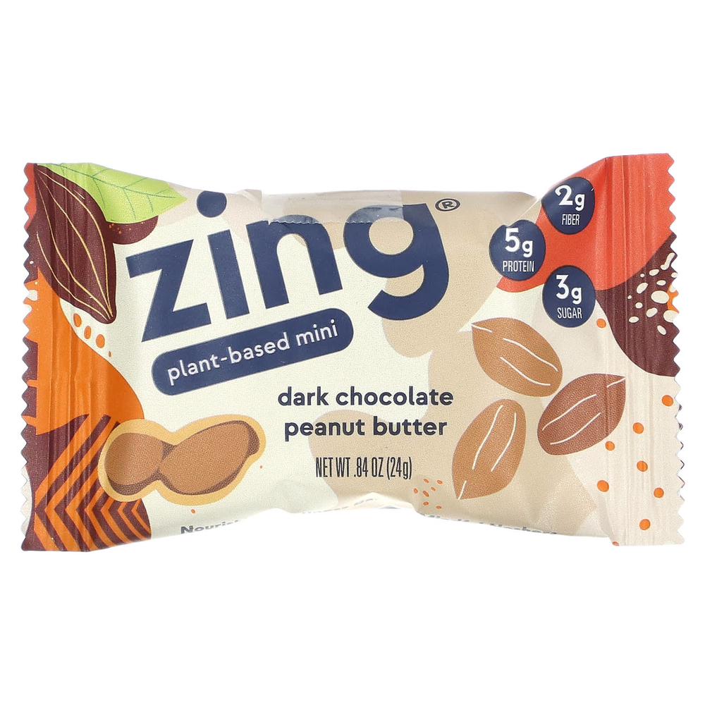 Zing Bars, мини-батончики на растительной основе, темный шоколад с арахисовой пастой в арахисовой пасте, 18 батончиков по 24 г (0,84 унции)