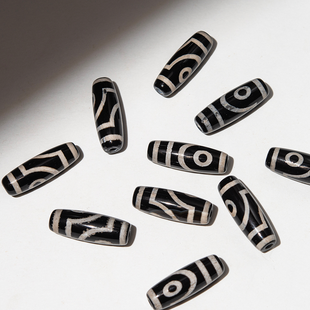 Бусина Дзи "Два глаза" из агата, 29,5*10мм, черный