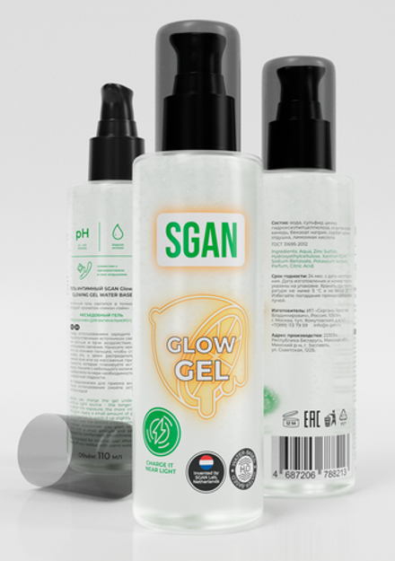Интимный гель на водной основе SGAN GLOW GEL с эффектом свечения, 110 мл