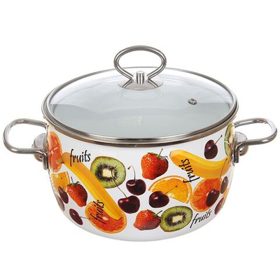 Кастрюля сталь, эмал, 3 л, с крыш, Vitross, Fruits, 1SA205S/1SС185S, индукц