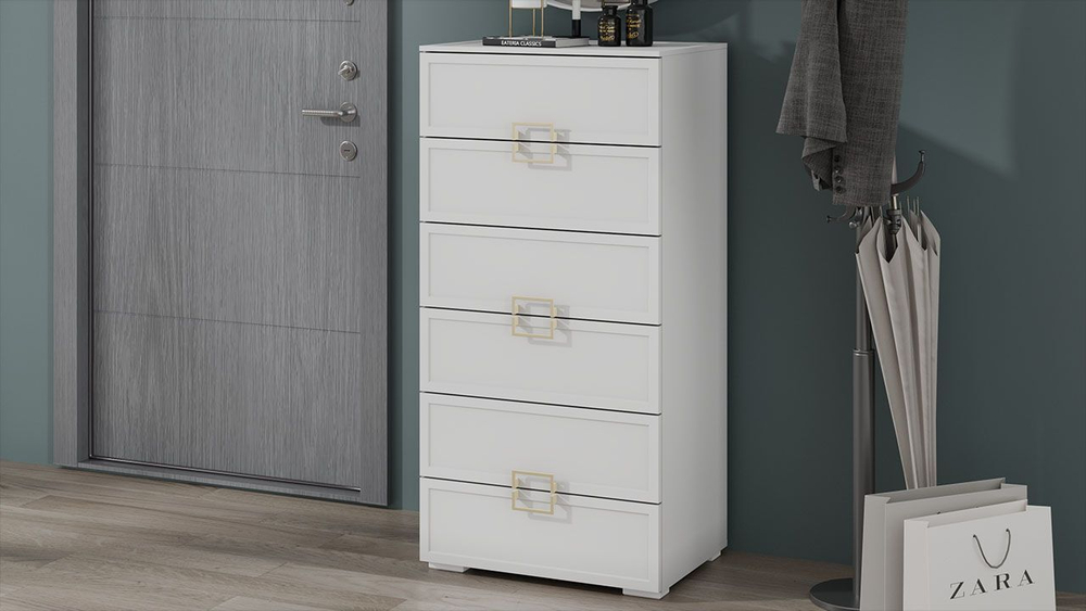 Комод для одежды с ящиками Белый холст/Белый Жемчуг 6 ящика 60х43х121 см