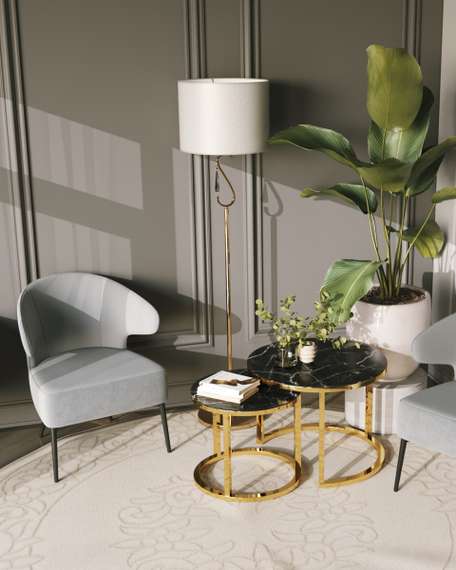 Набор журнальных столиков Селена 60 и 45 см стекло черный мрамор сталь золото