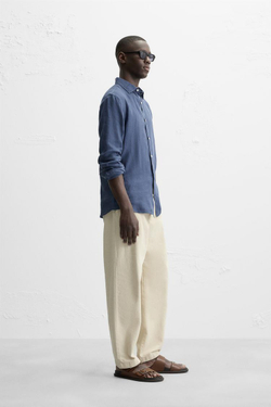 ZARA РУБАШКА ИЗ 100% ЛЬНА, СИНИЙ