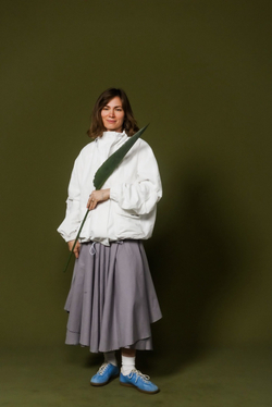 Юбка асимметричная двухслойная, светло-серая