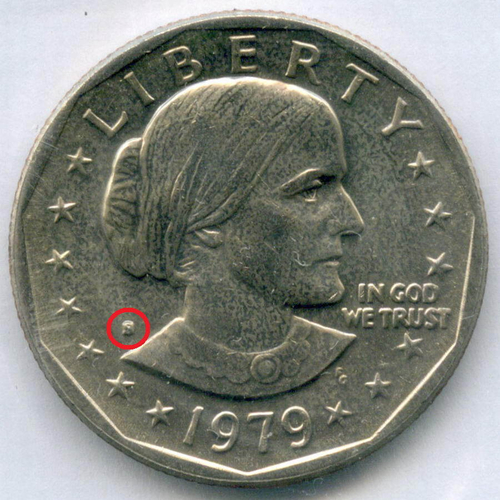 1 доллар 1979 год (S). США. Сьюзен Энтони. Медь с медно-никелевым покрытием, диаметр 26.5 мм в родной запайке