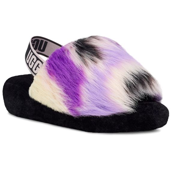 Ugg Fluff Yeah Slide Tie Dye 'Black White Purple'