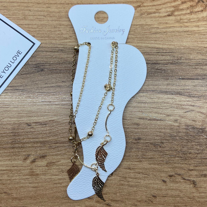 Браслет на ногу цепочка подвески Крыло палочки металл золотистый