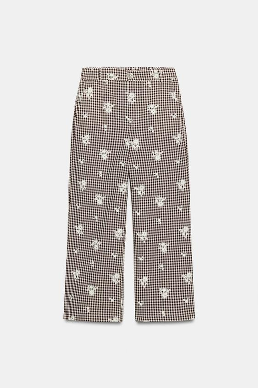 ZARA БРЮКИ-КЮЛОТЫ В КЛЕТКУ С ВЫШИВКОЙ В КОМПЛЕКТЕ, КОРИЧНЕВЫЙ/ЭКРЮ