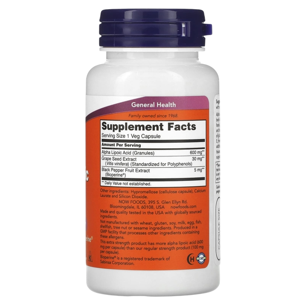 Now Foods Alpha Lipoic Acid 600 mg 60 veg capsules , Альфа-Липоевая кислота
