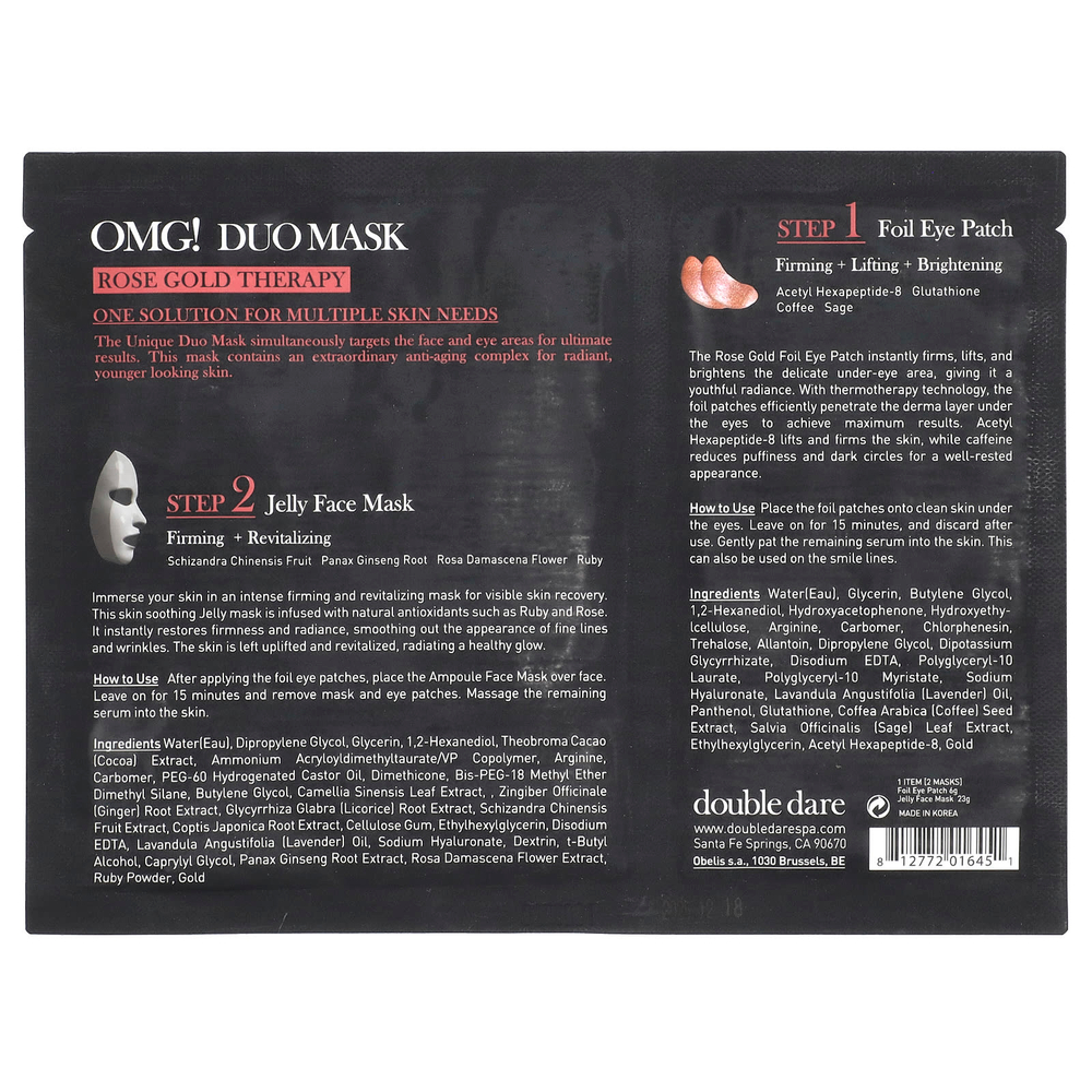 Double Dare, OMG! Duo Beauty Mask, Rose Gold Therapy, набор из 2 предметов