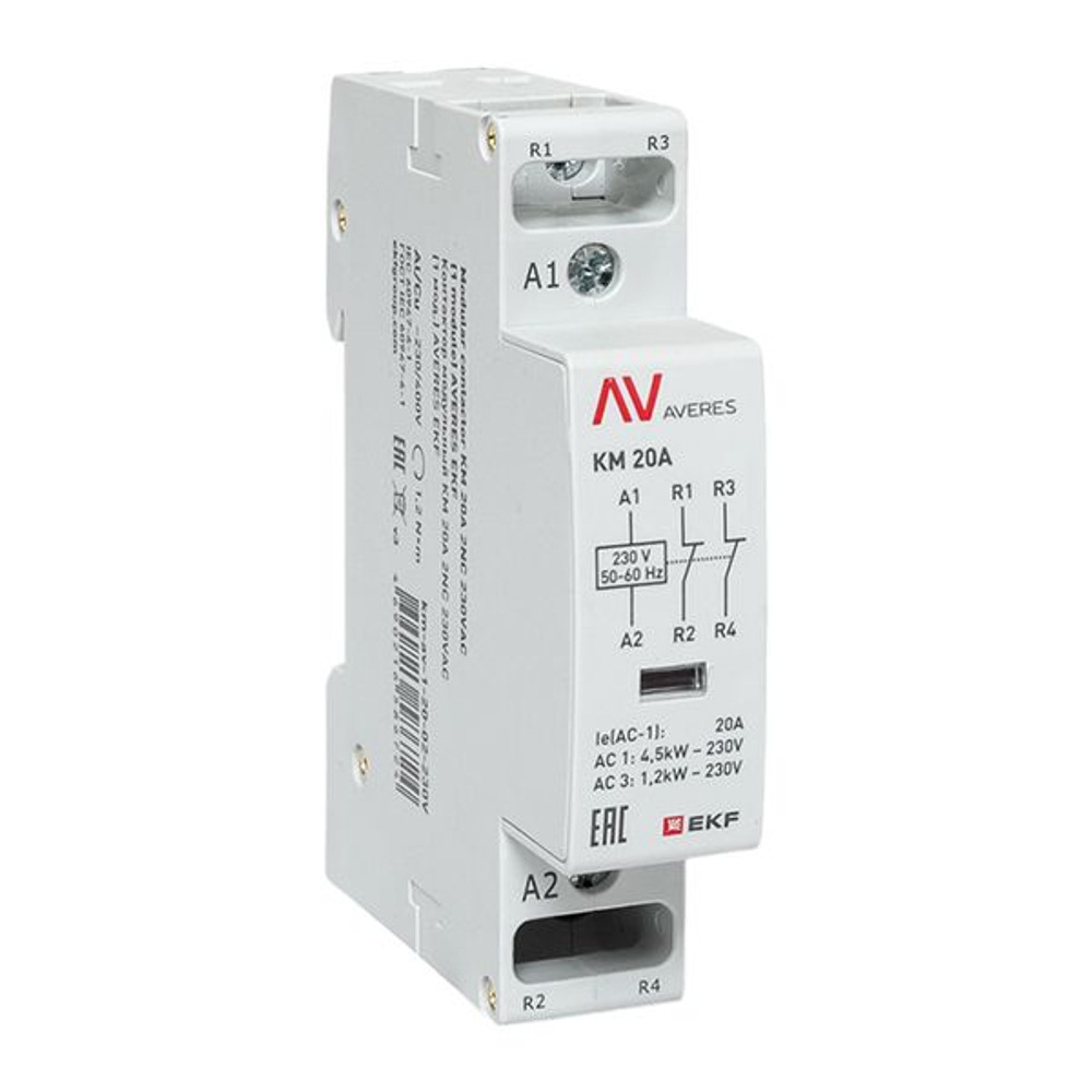 Контактор модульный КМ 20А 2NC 230В АС (1 мод.) AVERES EKF