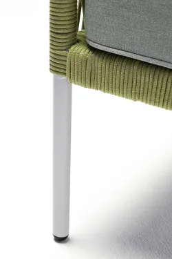 "Канны" кресло плетеное из роупа, каркас алюминий светло-серый (RAL7035) муар, роуп салатовый меланж круглый, ткань светло-серая