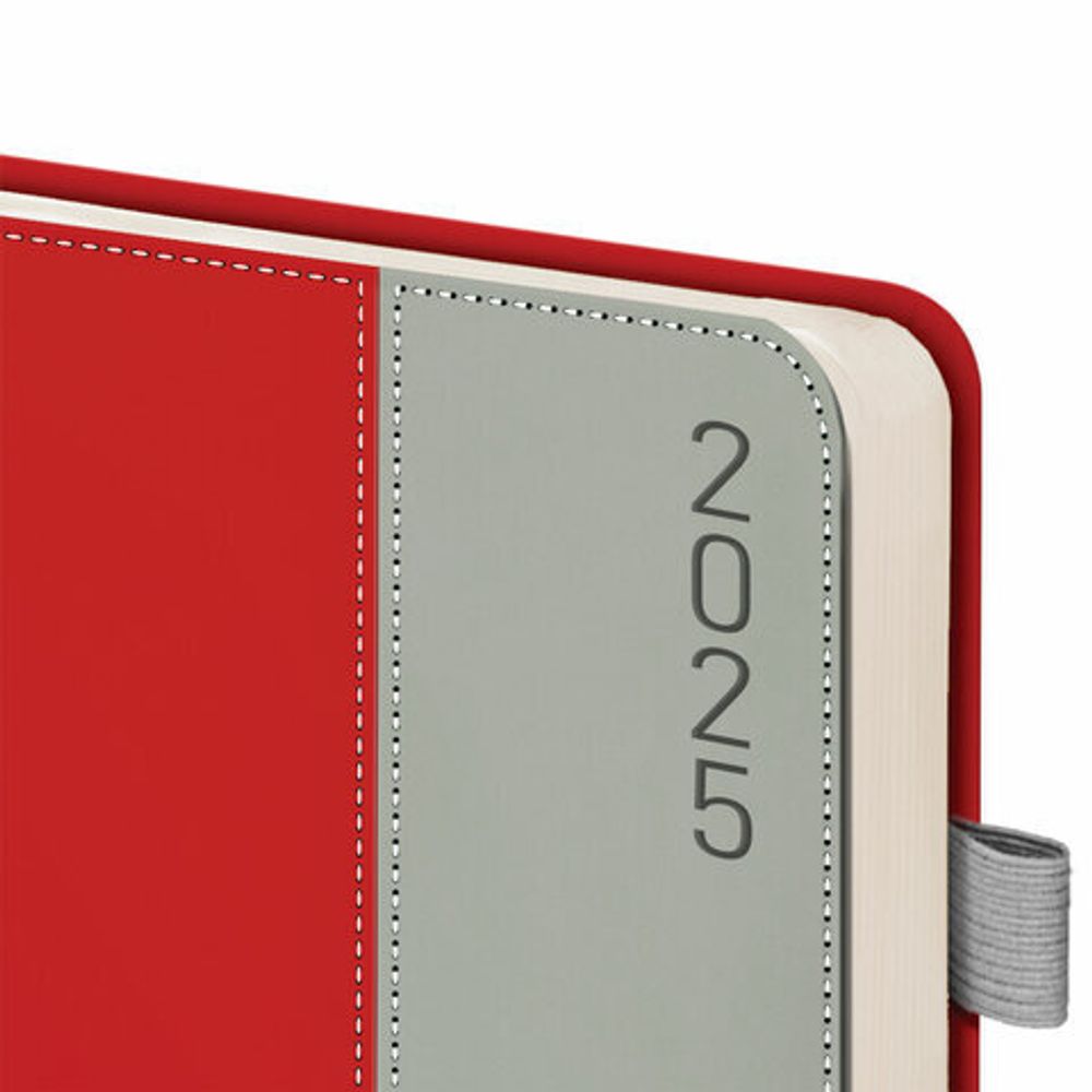 Ежедневник датированный 2025, А5, 138х213 мм, BRAUBERG "Esthetic", под кожу, держатель для ручки, застежка, красный/серый, 115925