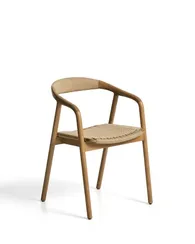 Уличный стул Derile из массива дуба в натуральной отделке и бежевой веревки
