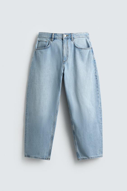 ZARA ДЖИНСЫ TAPERED WIDE FIT, ГОЛУБОЙ