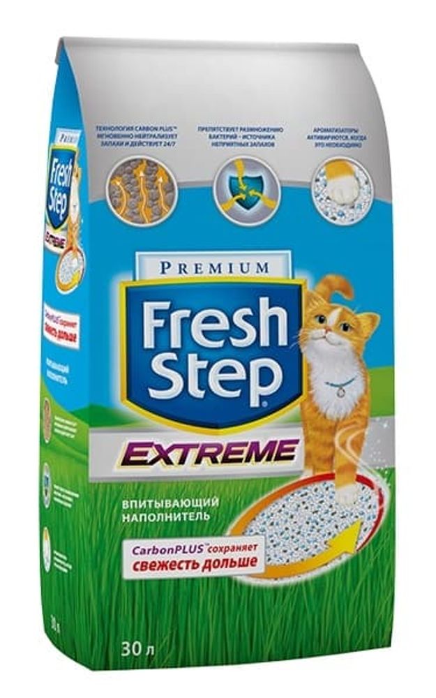 Наполнитель Fresh Step Extreme для кошачьего туалета, впитывающий, тройной контроль запахов 15,8кг/30л