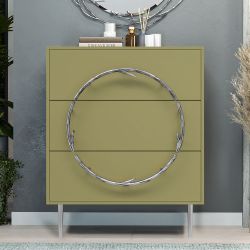 Комод Арт Колор matte Стайл Сильвер с 3 ящиками Зеленая олива матовая