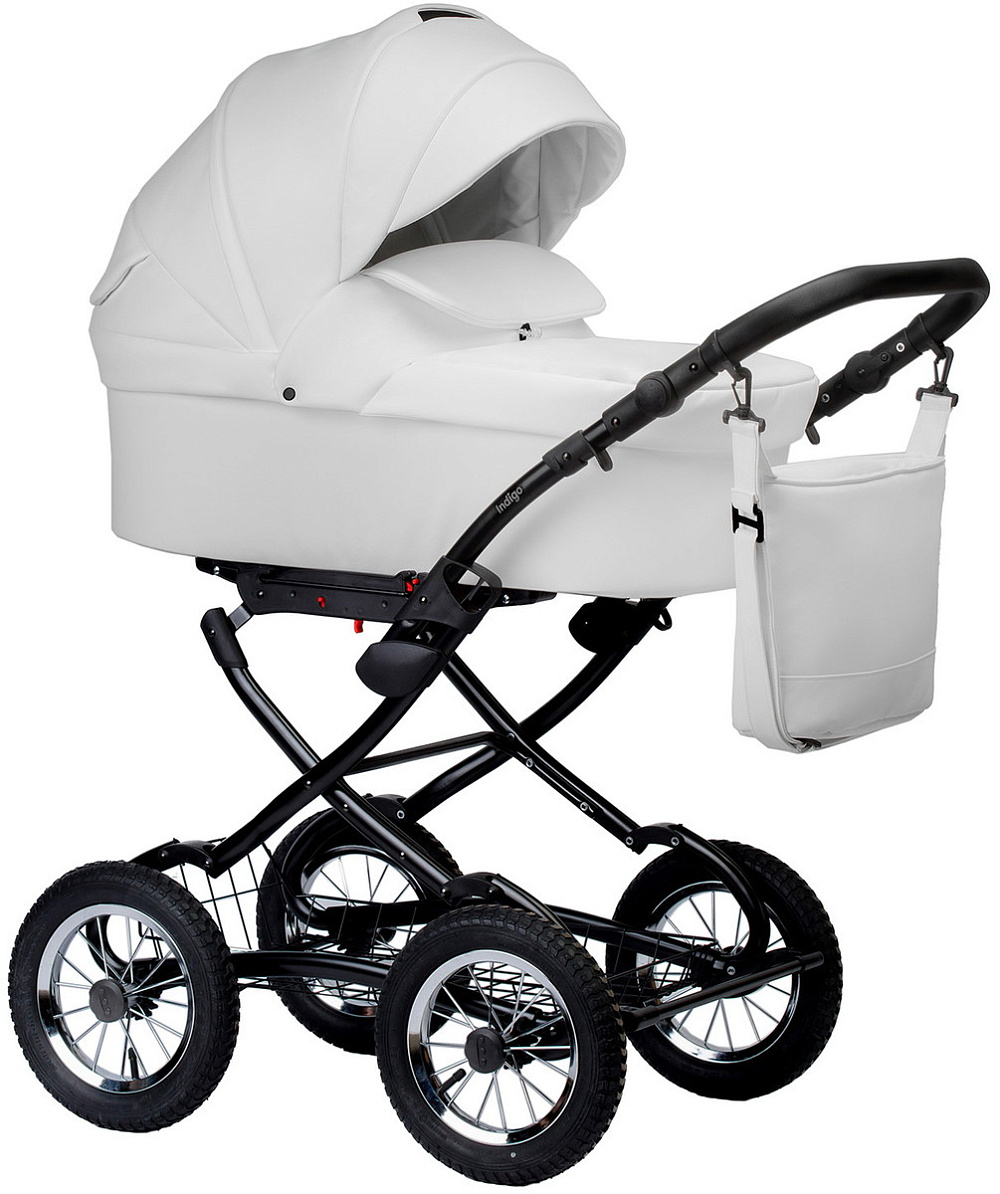 Детская коляска Indigo Barbara Eco Classic 3 в 1 с автокреслом Avionaut Cosmo Grey Be05 белая кожа