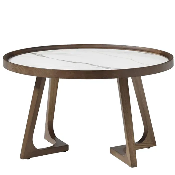 Журнальный столик Vario Ø80х46 см, белая керамика, орех