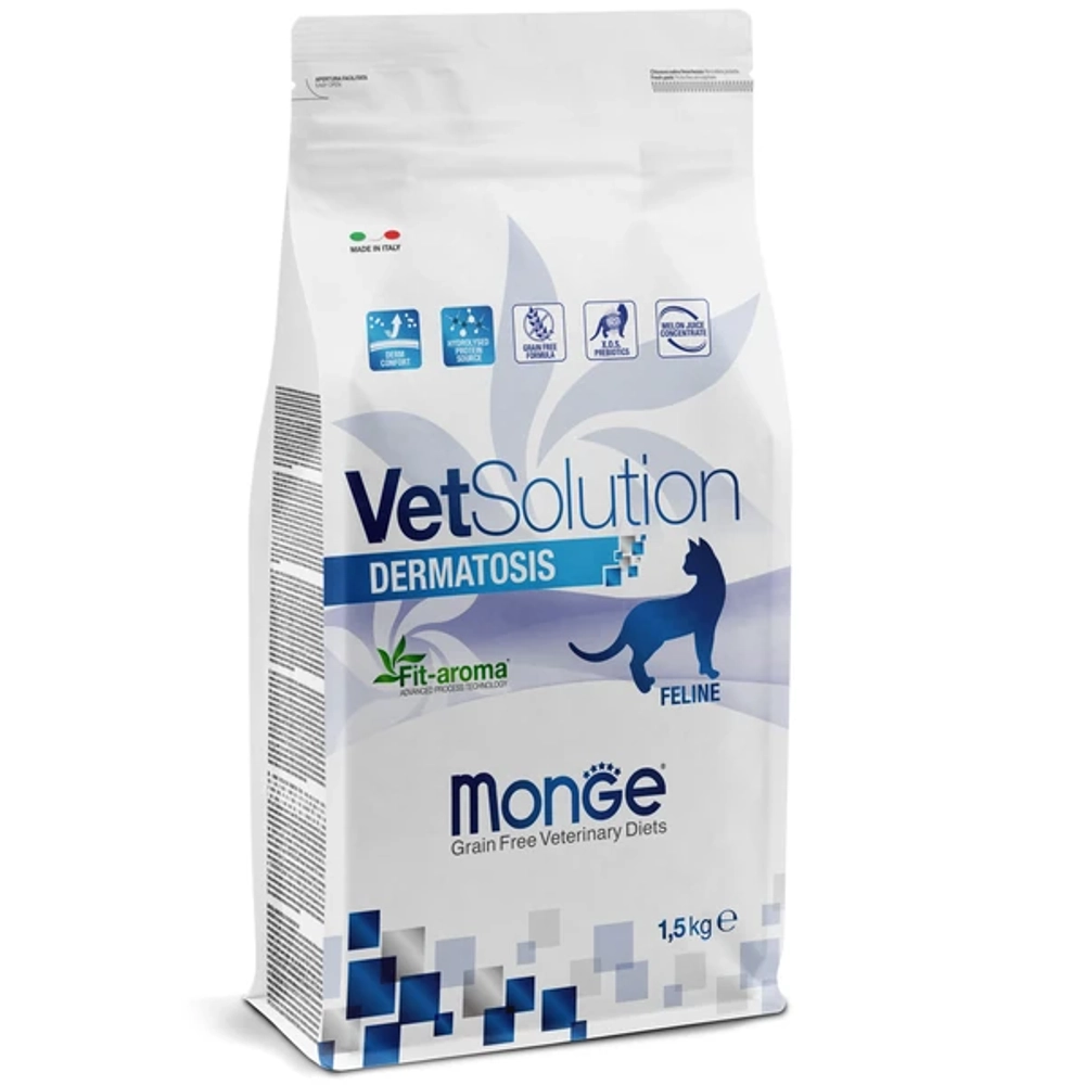 Сухой корм диетический Monge VetSolution Cat Dermatosis Дерматозис для кошек при заболеваниях кожи 1,5 кг