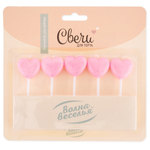 Свечи на торт «Сердце» в розовом цвете, блестки, 5 шт.