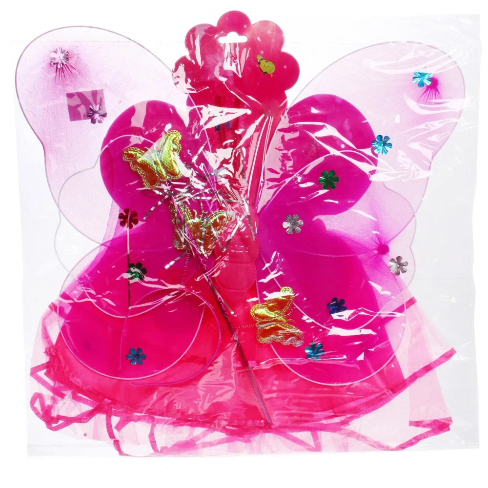 Карнавальный костюм «Волшебная сказка» (юбка, крылья, волшебная палочка, ободок), Фуксия