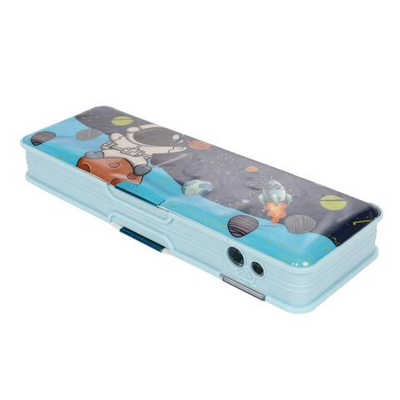 Пенал пластиковый с ПВХ "Космонавт", 21,5*7,*2,5, 3см, 2 отделения, точилка 2 отверстия