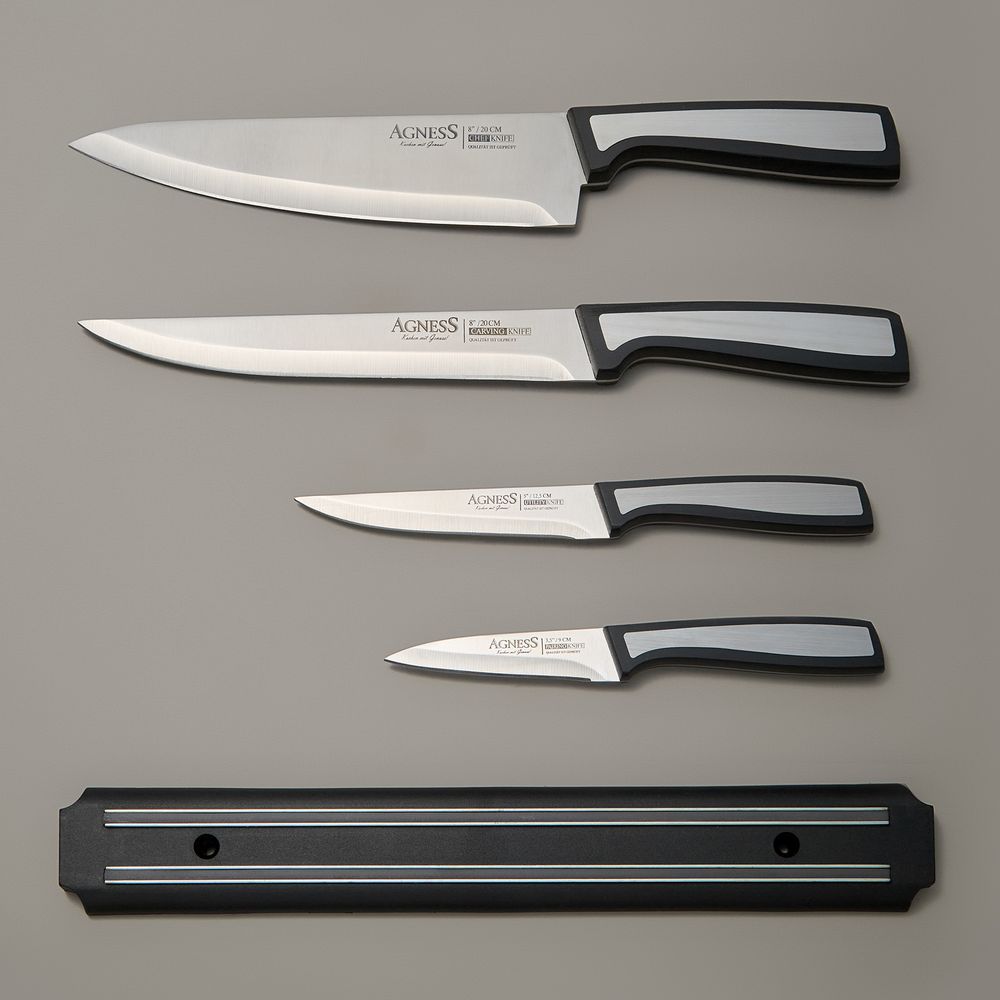НАБОР НОЖЕЙ AGNESS С МАГНИТНЫМ ДЕРЖАТЕЛЕМ, 5 ПРЕДМЕТОВ