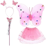 Карнавальный костюм «Волшебная сказка» (юбка, крылья, волшебная палочка, ободок), Розовый