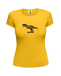 Футболка Skateasaurus женская приталенная желтая с черным рисунком