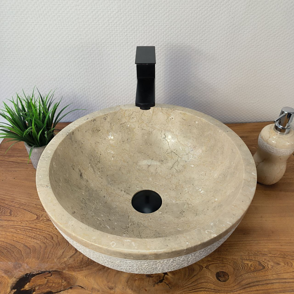 Раковина из мрамора Bowl Cream Dotted BM-66094 40х40х17 из натурального камня