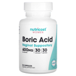 Nutricost, Для женщин, борная кислота, вагинальные свечи, 600 мг, 30 капсул