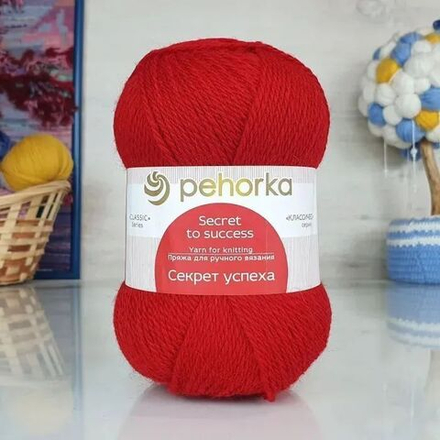 Пряжа Пехорка "Секрет успеха" 100% шерсть 250м/100гр, Кол-во 5 шт Цвет: (88-Красный мак)