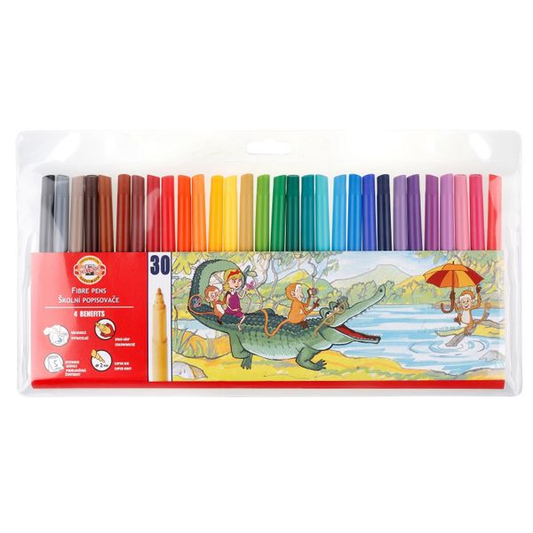Фломастеры KOH-I-NOOR ZOO 1002, 30цв, смываемые, вентилир., ПВХ с подвесом