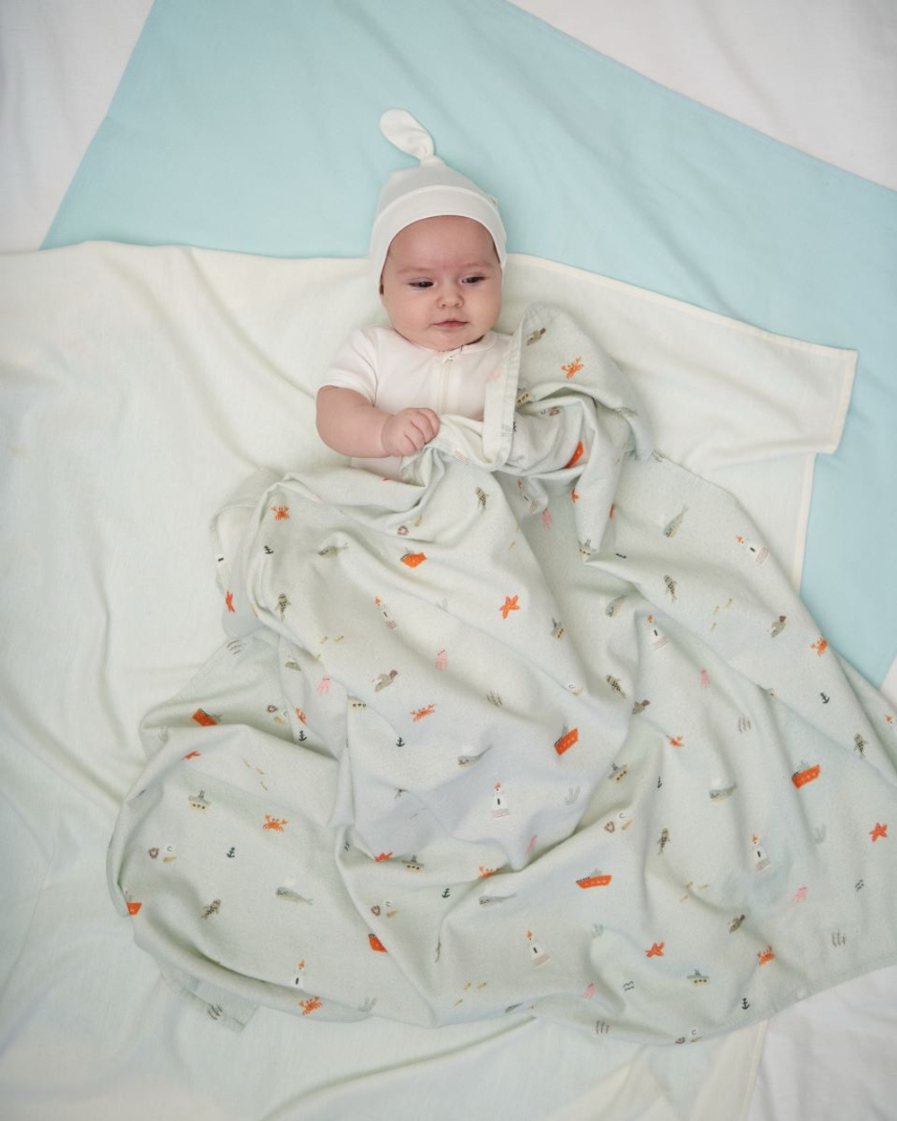 Пелёнки фланелевые BUBA KIDS, 3 шт., Тихий океан/ бирюза/ сливочный, 95х115