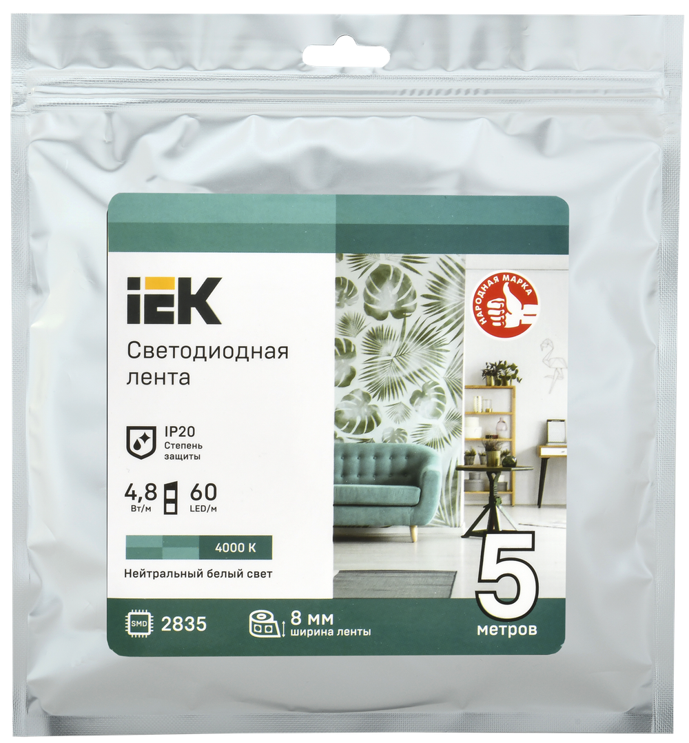 Лента светодиодная 5м LSR-2835NW60-4,8-IP20-12В IEK
