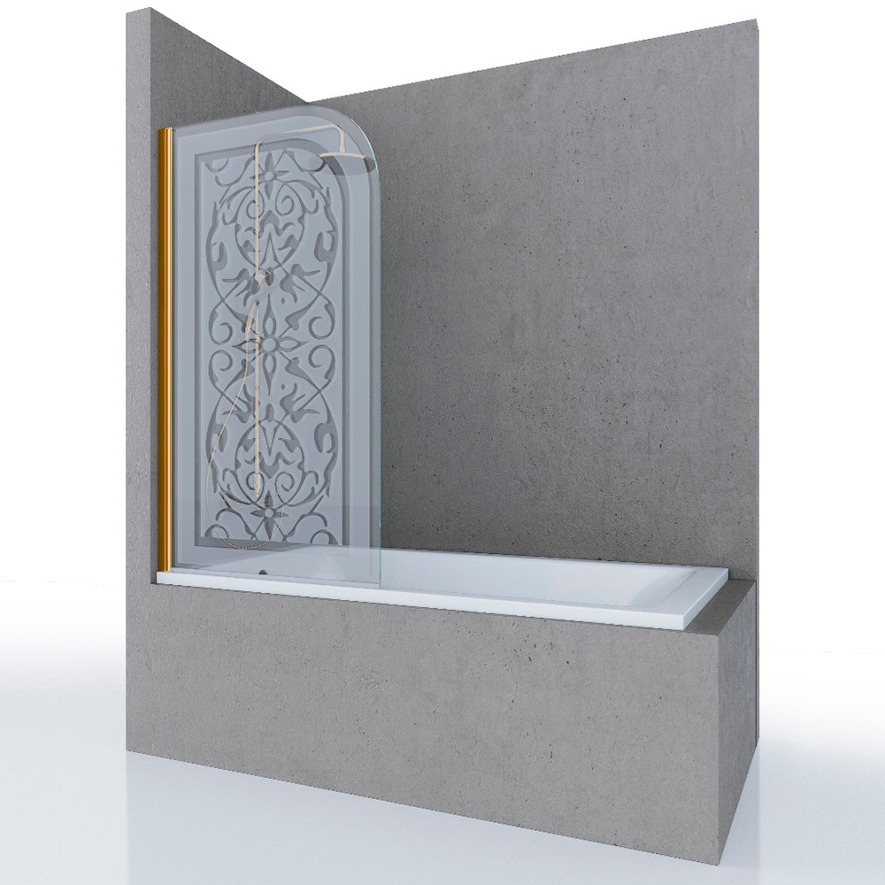 Шторка на ванну MIA, 80x140, левая, профиль золото, стекло с декором, ST-MIA08-LD2GL