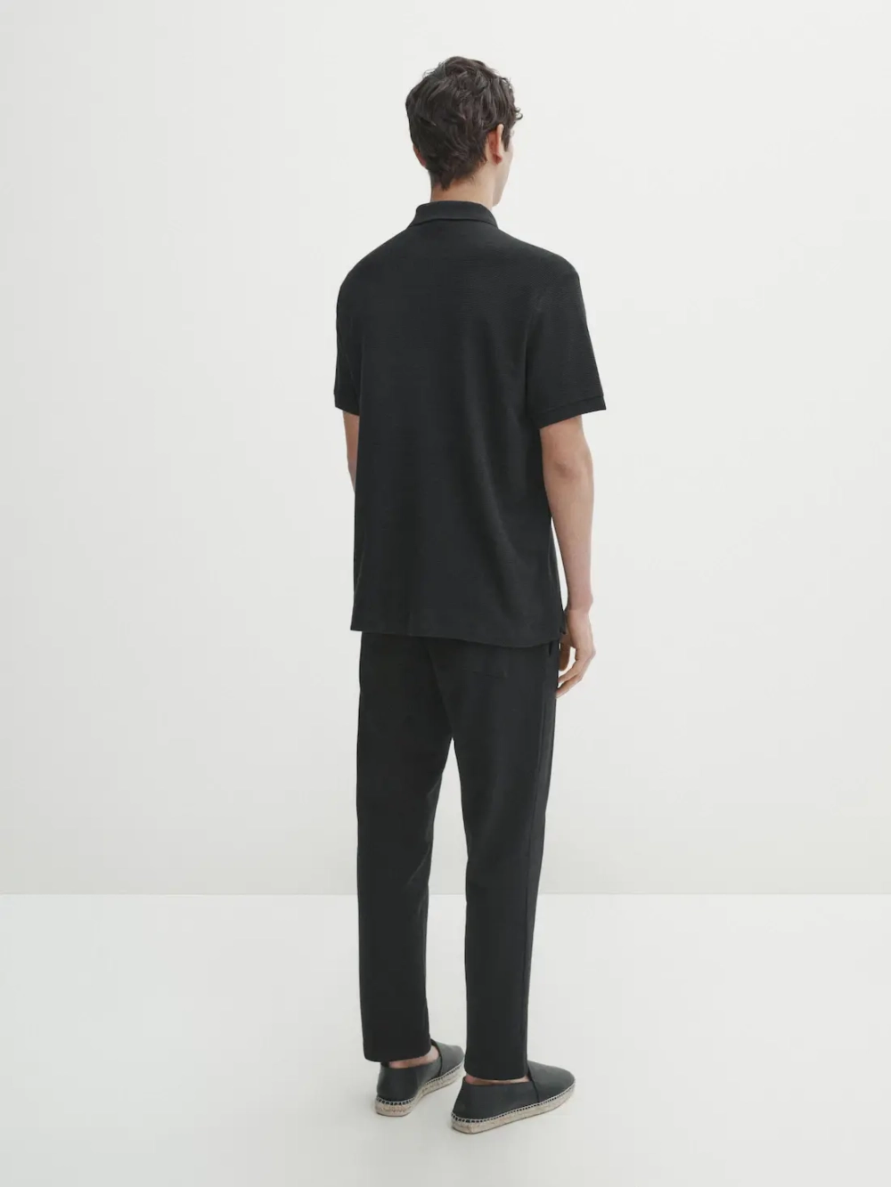 Massimo Dutti Хлопковая футболка-поло с короткими рукавами, черный