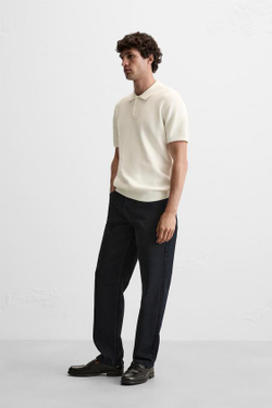 ZARA ПОЛО ИЗ РЕЛЬЕФНОГО ТРИКОТАЖА, ЖЕЛТОВАТО-БЕЛЫЙ