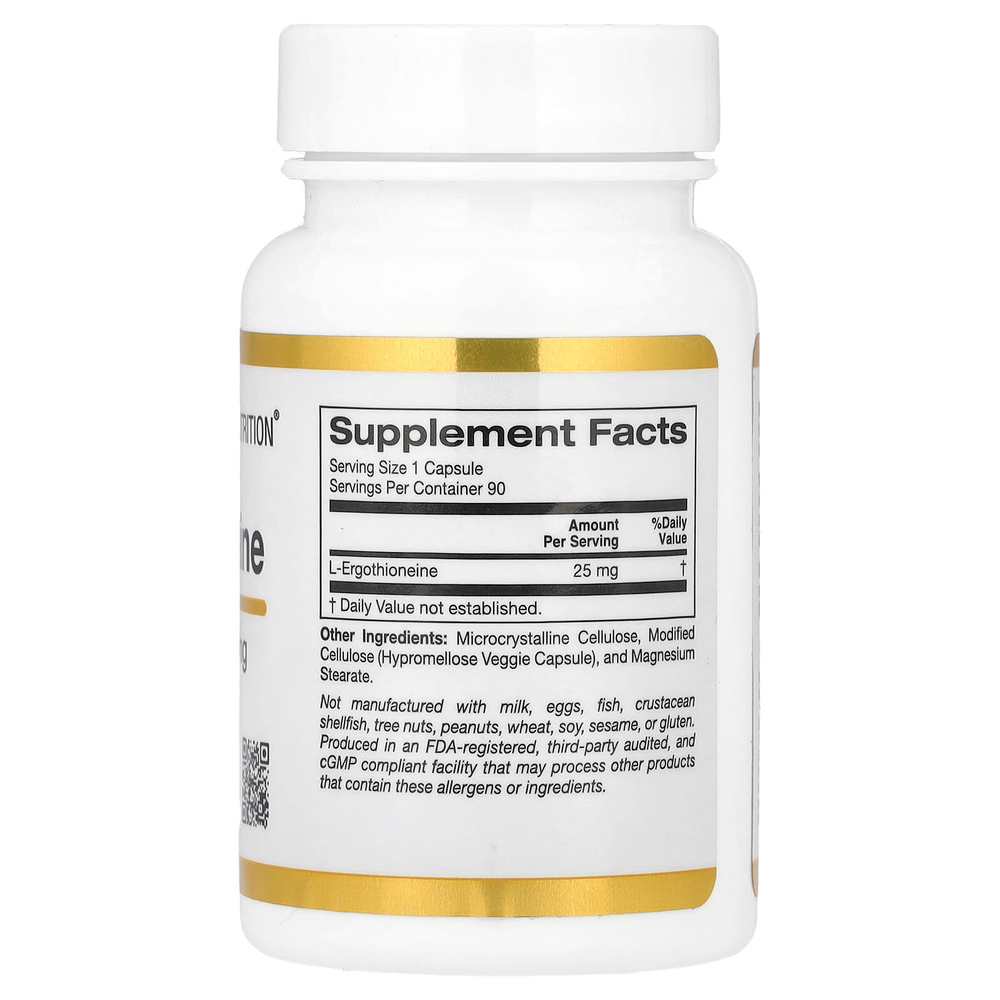 California Gold Nutrition, эрготионеин, 25 мг, 90 растительных капсул