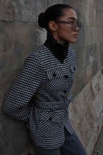 Жакет- пальто из шерсти, Черно-Белый