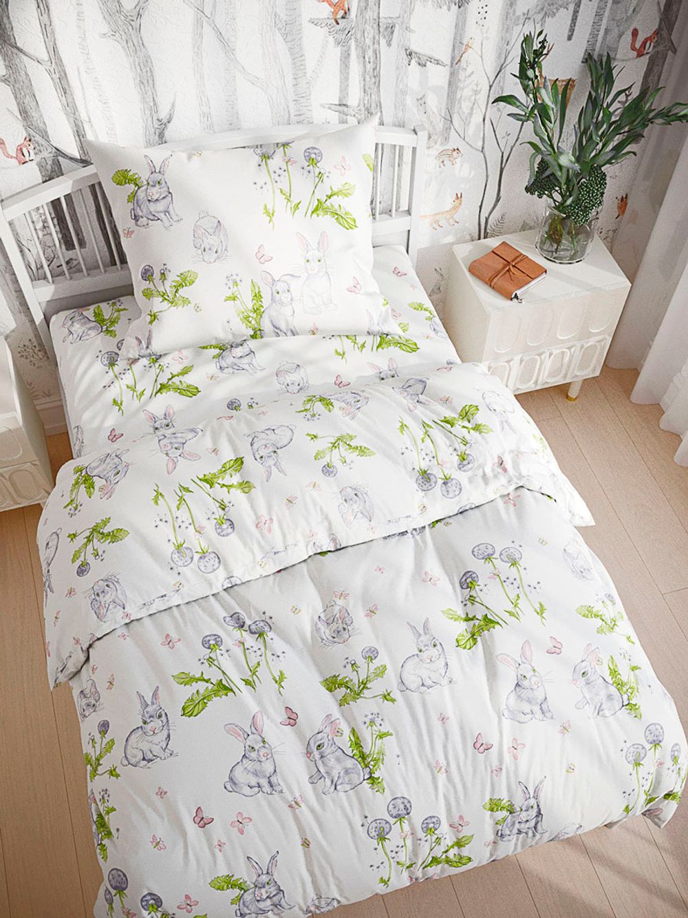 Простынь на резинке Сказка "Кролики" 90х200 см, поплин