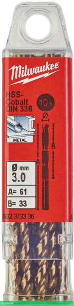 Сверло по металлу Milwaukee HSS-Co 3.0мм 10шт (4932373336)